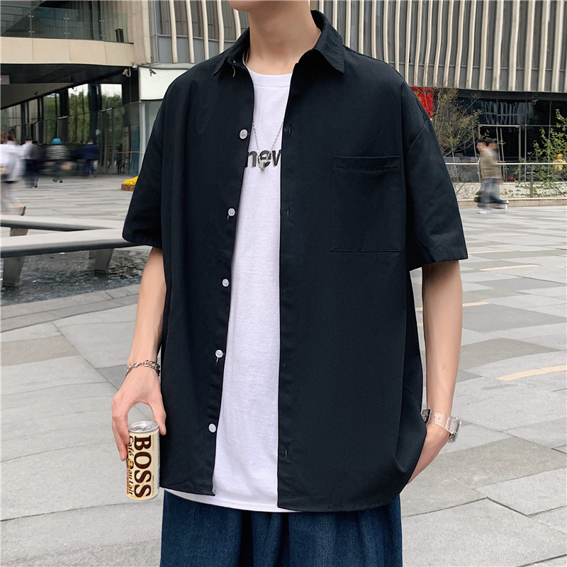 夏季薄款衬衫潮牌痞帅气短袖衬衣韩版潮流休闲工装A161- C019图片
