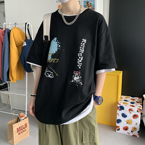 短袖T恤男潮牌ins夏季大码宽松2021新款潮流百搭衣服A161-T24-P25图片