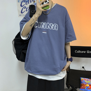潮牌短袖t恤男韩版潮流休闲宽松上衣半袖百搭半截袖A161-T20-P25图片