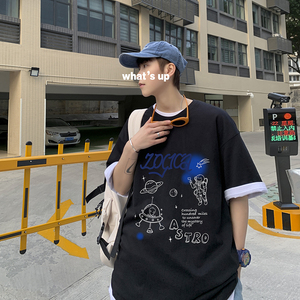 2021夏季新款休闲套装潮流宽松T恤潮牌男装搭配帅气A161-T05-P25图片