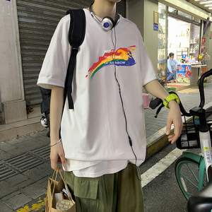 短袖t恤男ins潮流百搭夏季圆领体桖打底宽松情侣上衣A161-T07图片