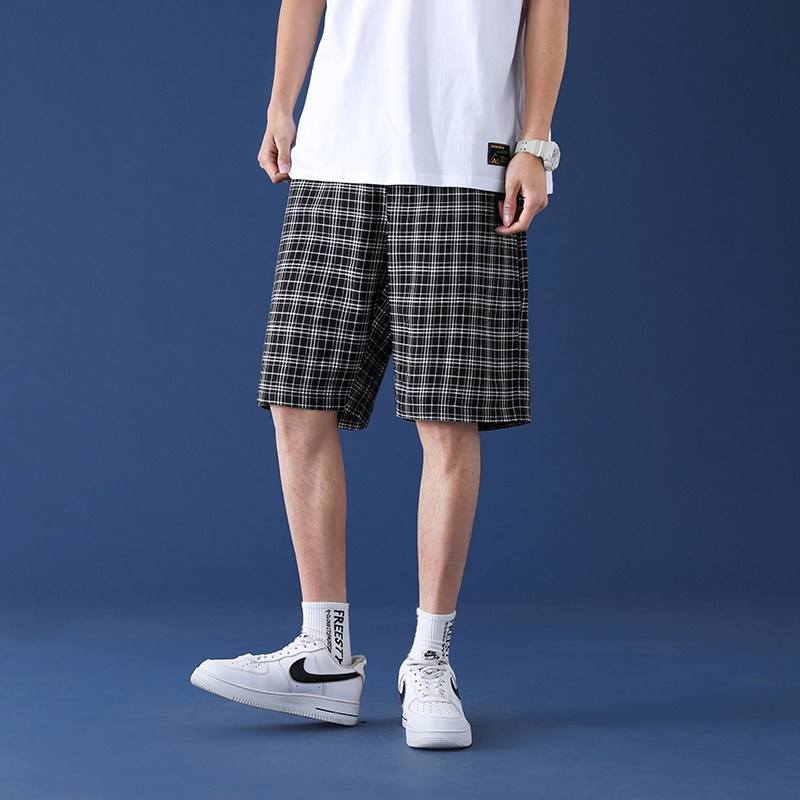 格子短裤夏日系潮牌大口袋宽松休闲潮流直筒五分裤A161-D02-P25，男装休闲裤，电商A161