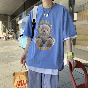2021短袖t恤男潮牌体恤半袖韩版夏季上衣服宽松潮流A161-T03-P25,耐克T恤白蓝搭配图片