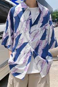 夏季衬衫潮短袖宽松长袖衬衣服外套男装大码A161- W1030-P35图片