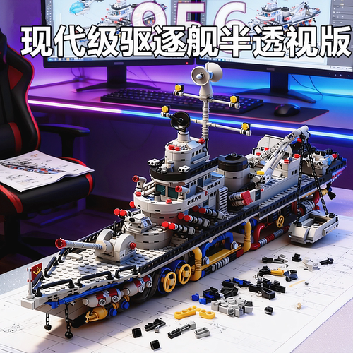 半透视新款大型驱逐舰积木玩具