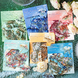 花伞协奏曲PET白墨贴纸包复古高颜值花卉雨伞手帐diy装饰素材贴画