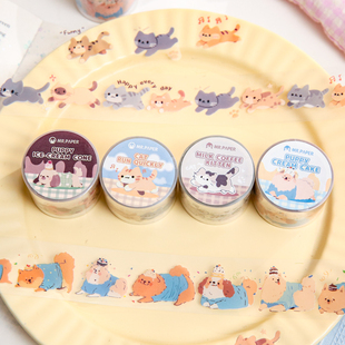 尾巴小分队pet模切胶带ins风日常可爱卡通猫咪小狗手帐装饰贴纸卷