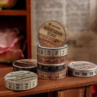 古典标尺特油和纸胶带 复古斑驳木纹刻度卷尺素材手帐diy装饰贴纸