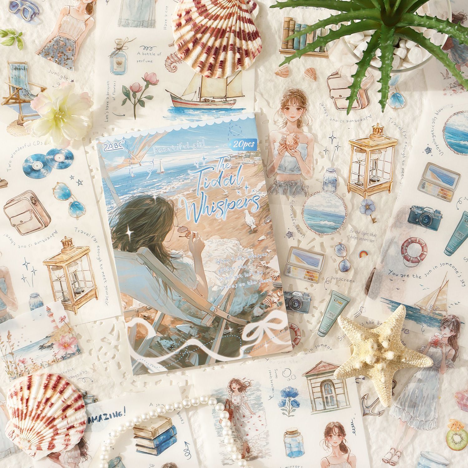 20张入永恒密语集和纸PET贴纸本漫画少女花卉水果植物手帐造景贴