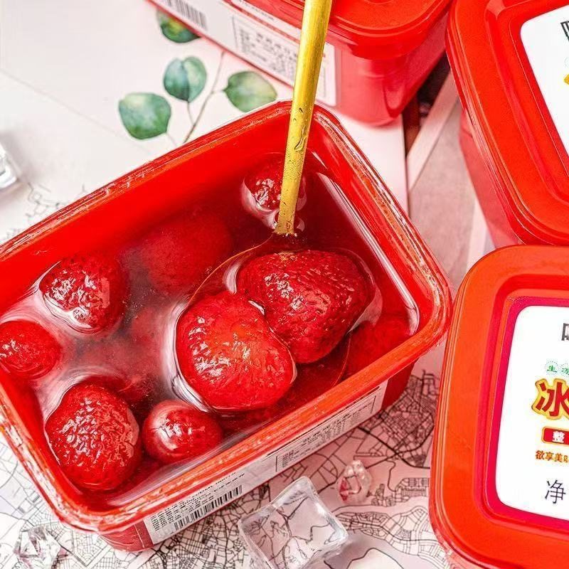 东北网红甜品新品丹东冰点草莓400g天然冻干草莓罐头新鲜水果盒装