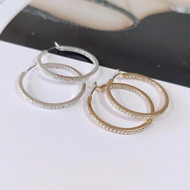 2024新款欧美饰品女出口余量满钻铜件镀真金满钻个性气质耳环女