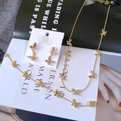 欧美K家出口logo铜件加厚镀真金透明锆石高级蝴蝶耳环手链项链女