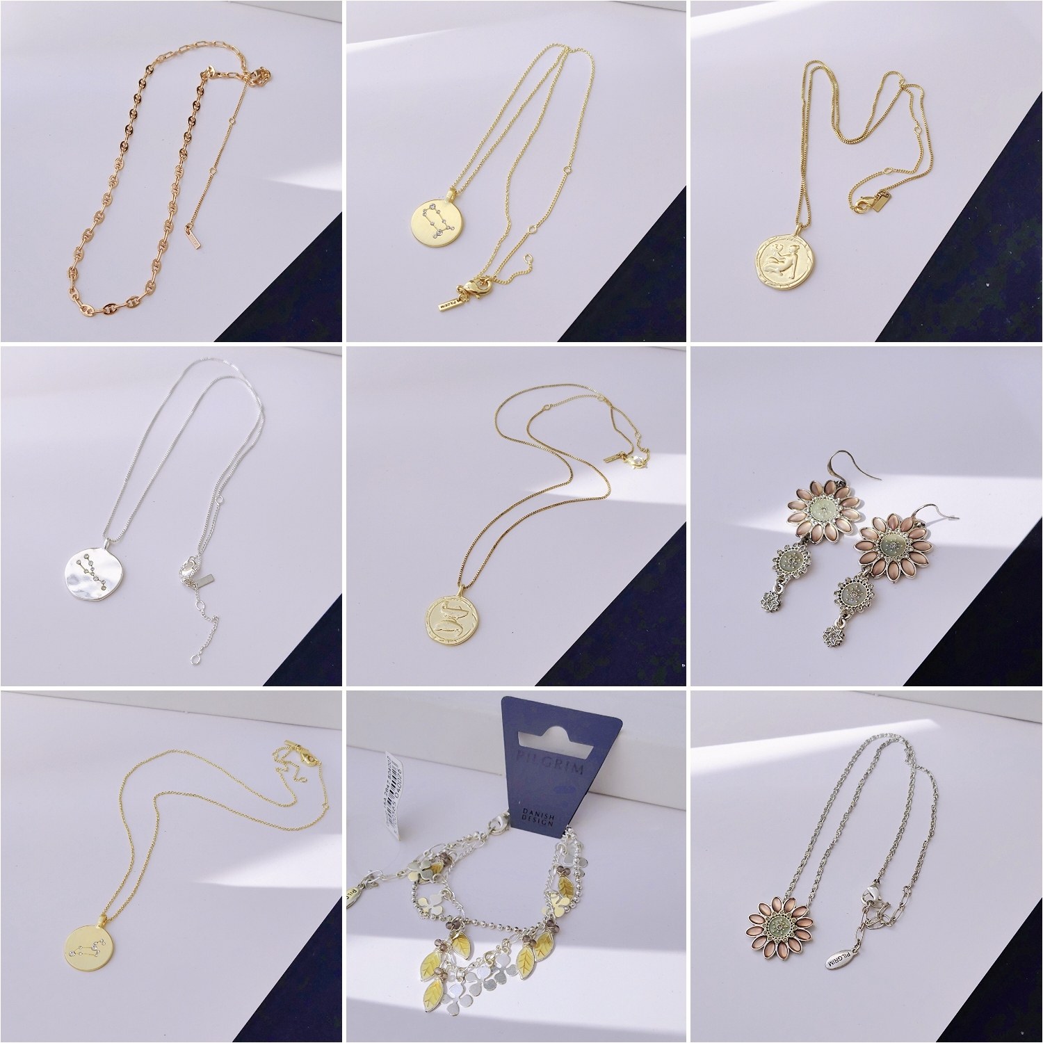 捡漏出口余量丹麦品牌PG孤品logo耳环镀真金双面星座锁骨链项链女