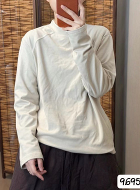 老钱风全棉澳绒复古宽松半高领显瘦百搭女士长袖T恤打底衫