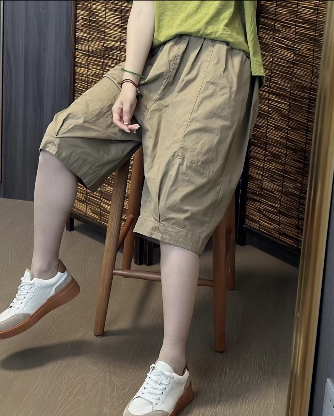 老钱风夏季女士大码个性纯色工装七分休闲裤