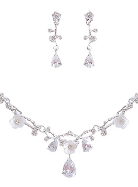 超闪新娘花朵婚礼水钻项链耳环