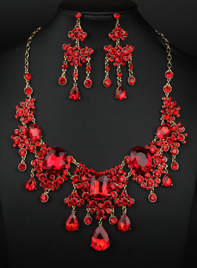 欧美网红奢华夸张气质水钻大项链耳环套装女新娘礼服宴会配饰品