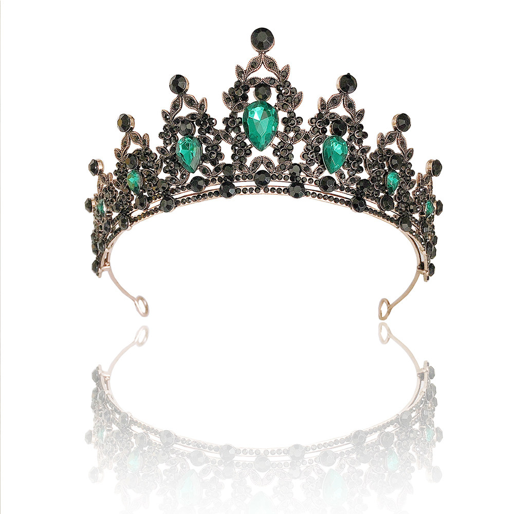 复古黑色皇冠头饰生日成年女头冠欧式新娘头饰十八岁王冠网红同款