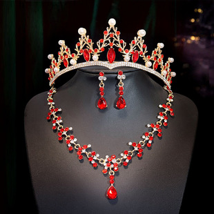 红色儿童公主皇冠头饰女童生日王冠演出发箍小女孩走秀礼物新款