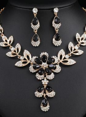 2024新款欧美项链套装新娘复古百搭花朵形状镶彩钻锁骨链现货