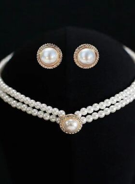 新娘颈链复古宫廷风轻奢仿珍珠项链女锁骨链婚纱礼服写真造型配饰