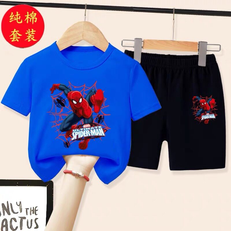 蜘蛛侠童装纯棉套装新款t夏季中T恤