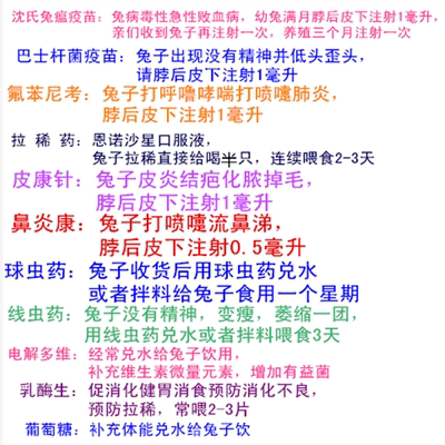 宠物兔养殖场内部专用拉稀药球虫病疫苗皮康针预防用品送注射器