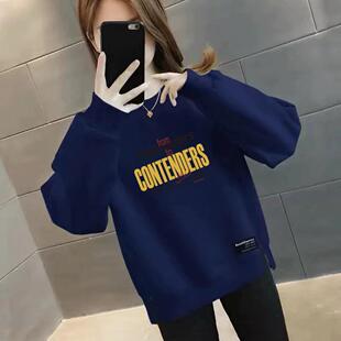 新款 女款 加绒 休闲宽松卫衣高档显瘦ins韩版 上衣 不加绒长袖 春秋季