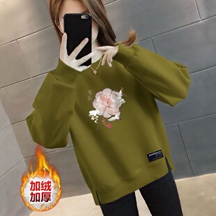 清仓外贸加绒加厚卫衣宽松新中式 外穿上衣 复古休闲简约百搭长袖