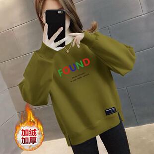 女款 春秋冬季 休闲宽松卫衣高档显瘦ins韩版 加绒加厚长袖 上衣 新款