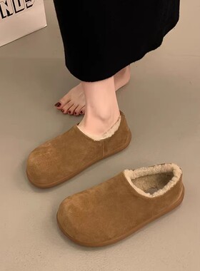 厚底加绒保暖勃肯鞋女2025秋冬新款复古一脚蹬懒人毛毛鞋单鞋棉鞋