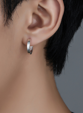 925纯银素圈拉丝耳环男耳扣小众设计2025年新款潮耳钉养耳洞耳饰