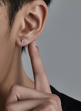 925纯银耳钉简约风长方块男女耳棒养耳洞几何设计单只ins潮流痞帅