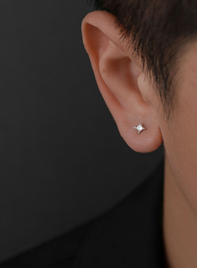 螺纹款十字星925纯银耳钉简约风免摘耳饰百搭高级感男潮四角耳环