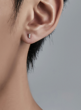 S925纯银耳钉高级感气质耳骨钉男士养耳洞简约冷淡风女小众设计感