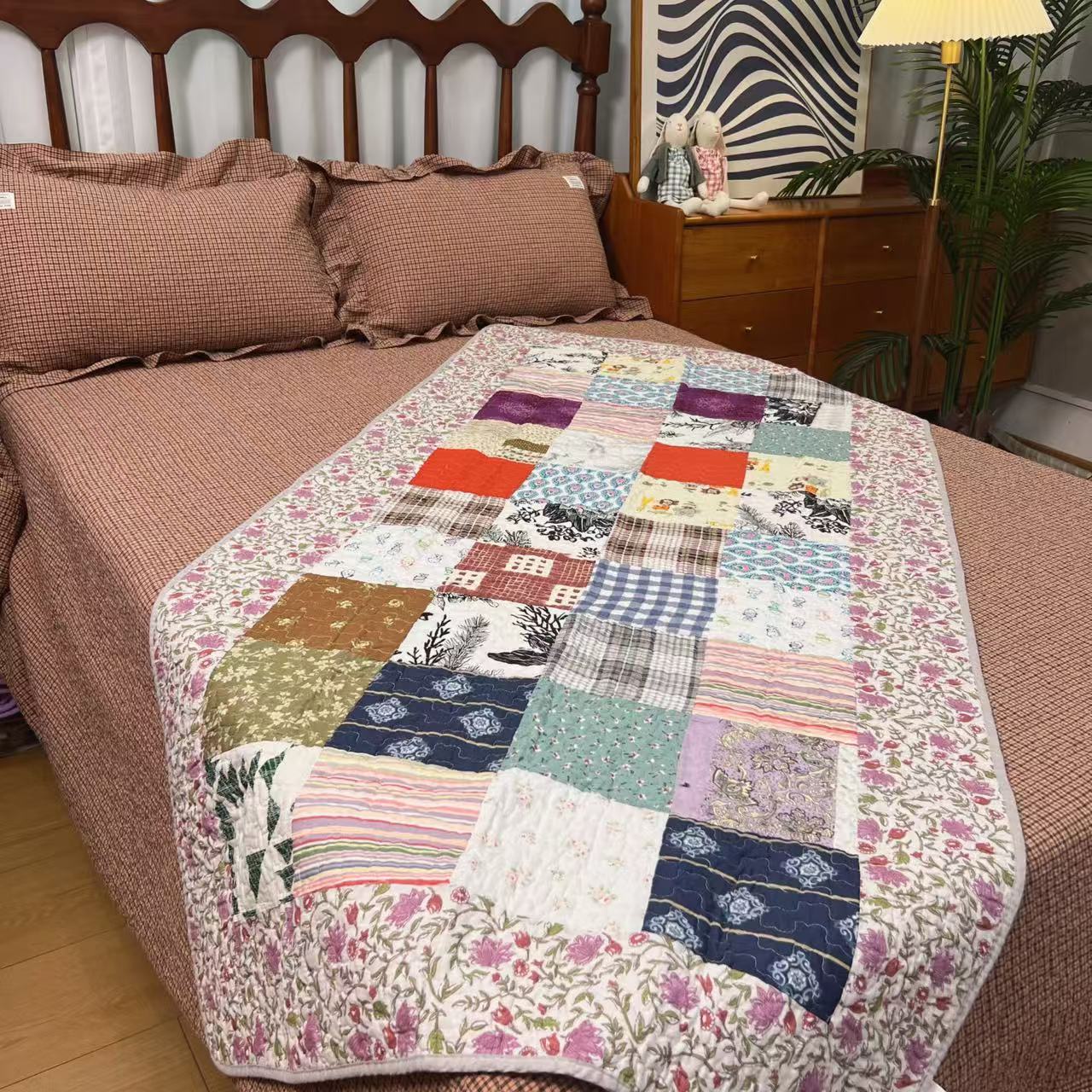 【雅趣】90*200单人床盖小尺寸换季新品美式全棉拼布隔脏垫沙发垫