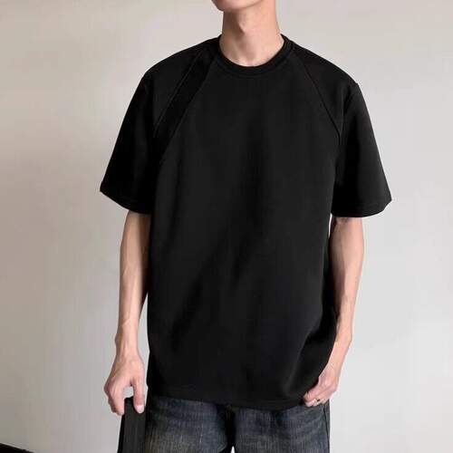 黑色正肩t恤男款夏季重磅