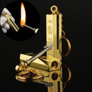 网红金条万次火柴金属煤油打火机创意防水钥匙挂件户外便携打火石
