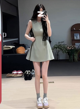 170高个子加长女生连衣裙短款2025新款夏无袖气质收腰短裙生日裙