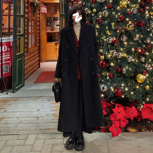 韩系170高个子加长版大衣超长正肩西装毛呢外套女2023秋冬高级感
