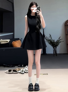 高个子赫本风加长版短款连衣裙女2025夏收腰显瘦短裙生日裙小黑裙