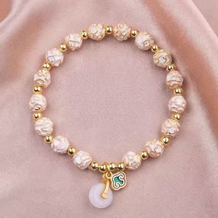 【北京雍款】景泰蓝平安扣转运珠手链香灰瓷琉璃金箔繁花掐丝手串