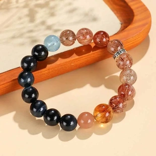 蓝虎眼紫水晶串珠手链女时尚简约高级感黑晶超七手串手饰