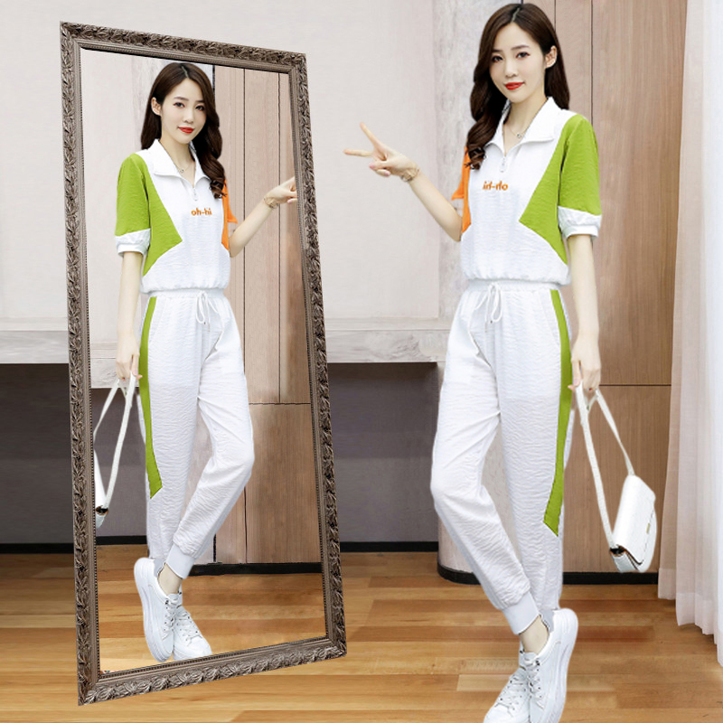 夏天时尚棉麻套装女2025新款两件套运动服宽松大码减龄休闲束脚裤