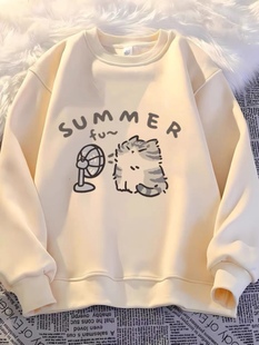 中大童秋冬圆领卫衣女童ins韩版纯棉女孩卡通印花学生加绒上衣