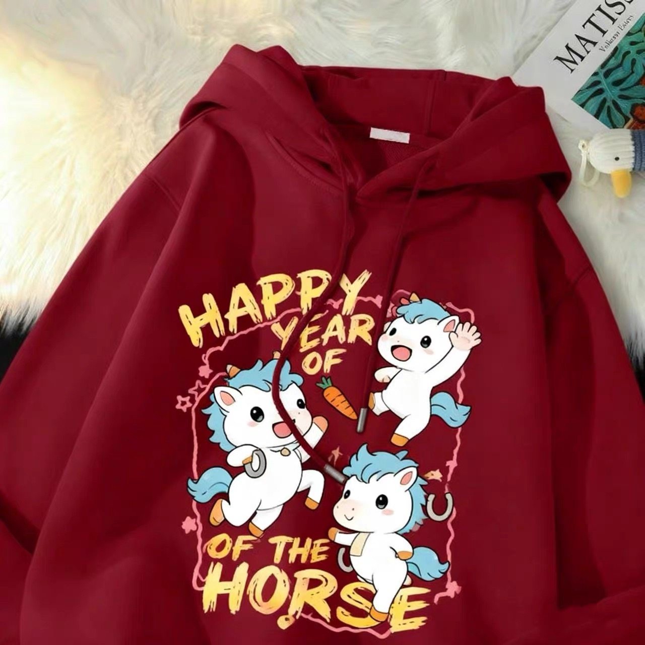 2026马年新款本命年酒红色男女童童连帽卫衣初中生加绒上衣外套,童装/婴儿装/亲子装,卫衣/绒衫,淘宝优惠券,粉丝福利购,淘宝优惠卷