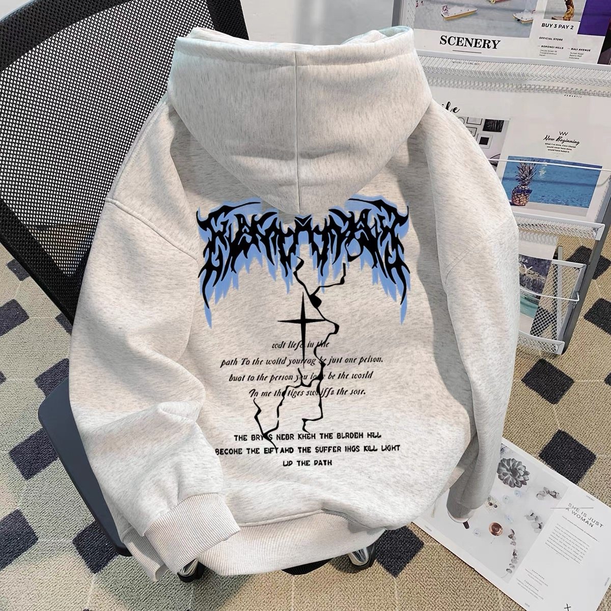 美式高街潮牌闪电十字架印花连帽卫衣男女童秋冬季初中生百搭外套,童装/婴儿装/亲子装,卫衣/绒衫,淘宝优惠券,粉丝福利购,淘宝优惠卷