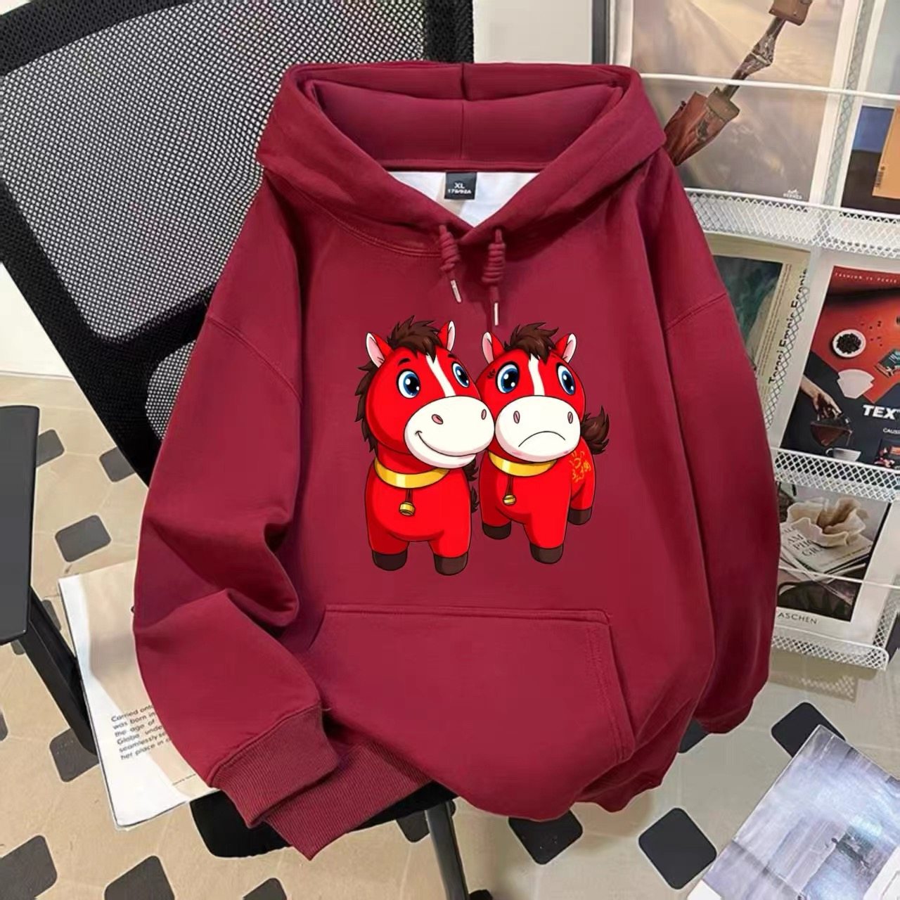 2026本命年新款哭哭马秋冬季男女童酒红色连帽卫衣初中生帽衫外套,童装/婴儿装/亲子装,卫衣/绒衫,淘宝优惠券,粉丝福利购,淘宝优惠卷