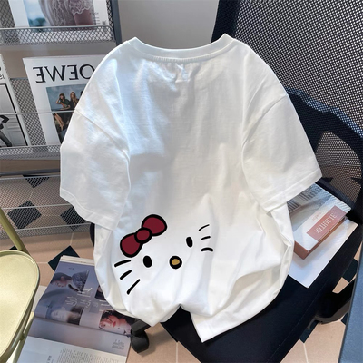 甜美kt猫短袖t恤女童夏季新款韩系百搭宽松中大童设计感纯棉上衣