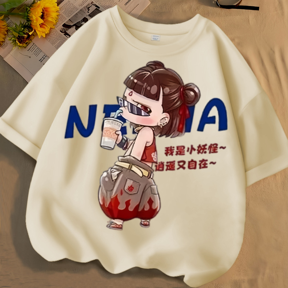 哪吒可爱卡通夏季2025新款男女童短袖t恤纯棉圆领宽松百搭上衣潮